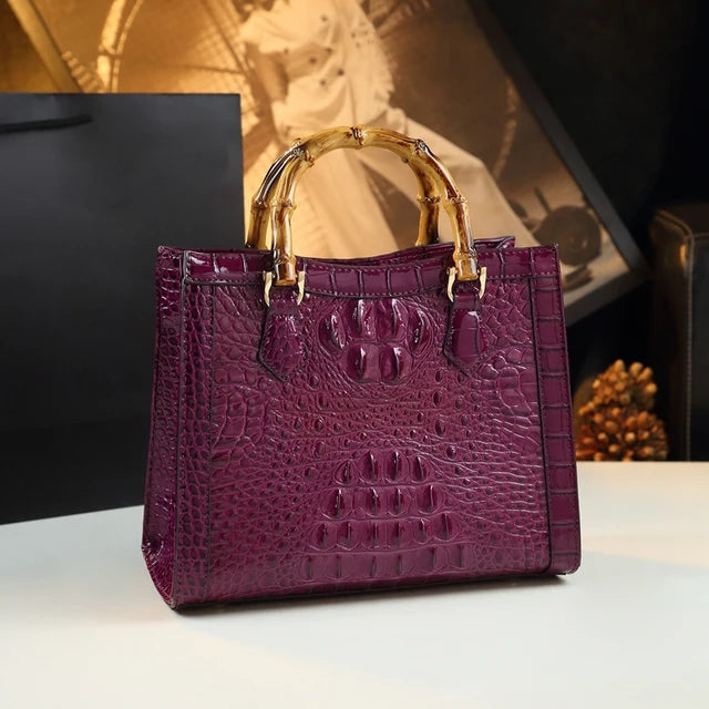 Women Brand Genuine Leather Bamboo Crocodile pattern handbag tide shoulder messenger bags