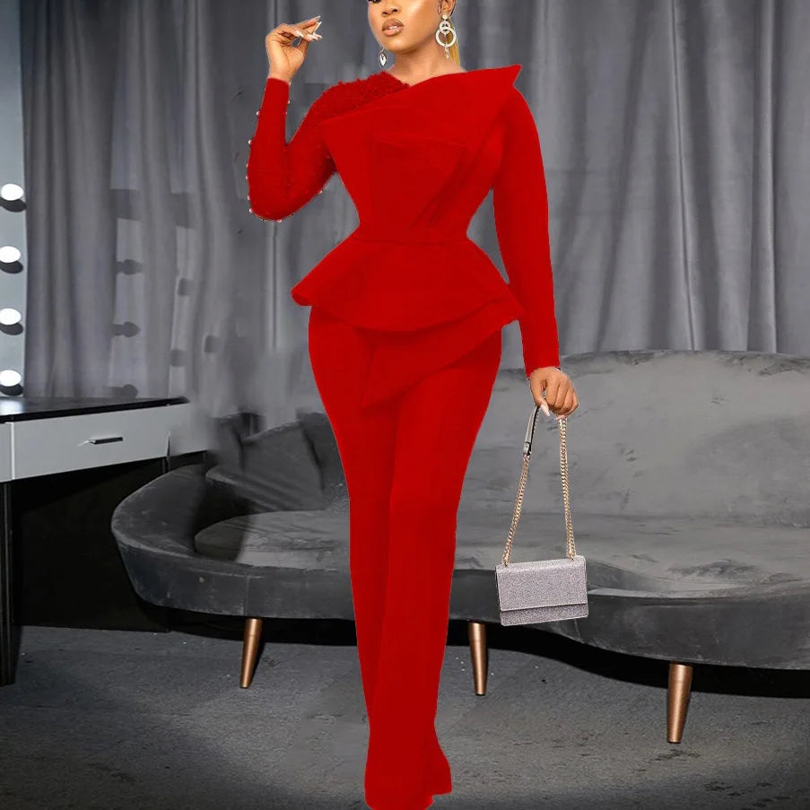 Women Luxury Jumpsuits & Rompers for Round Neck Beaded Transparent Sleeve High Waisted Elegant