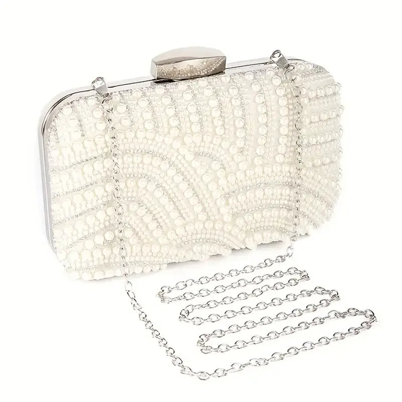 Women Pearl Elegant Evening Fashionable Stylish Beading Wedding Dinner Party Banquet Dress Clutch Bag