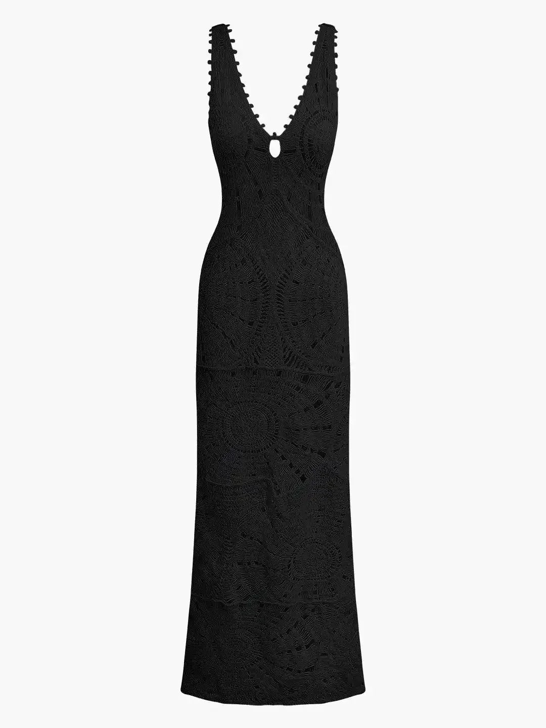 Ladies Solid V-neck Slip Knit Maxi Dress Sexy Cover Up Bikini Swimsuit Cover-up Beach Bathing Suit Beach Wear Knitting Swimwear