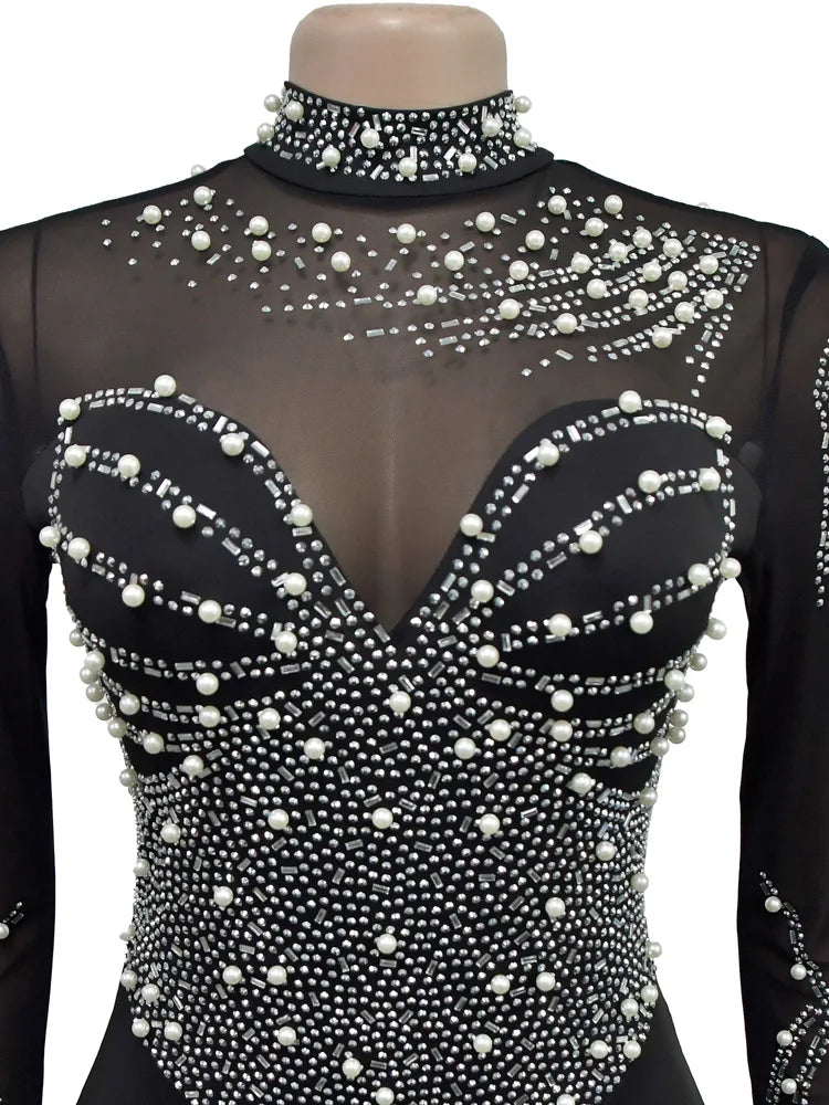 Women's sheer Beyprern mesh crystal jumpsuit