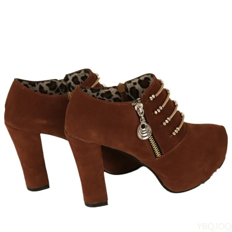 Women elegant fashionable Autumn/Winter New Style Coarse Heel Tube Thick Bottom Side Zipper Boots