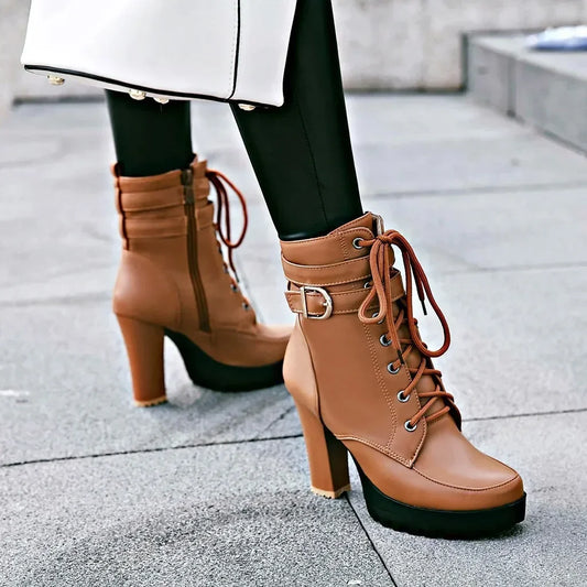 Women Ankle Boots Lace Up Ladies Boots
