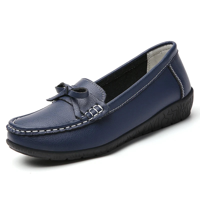 Women Genuine Leather Wedge Fashion Flats Black Designer Shoes Breathable Moccasins Casual Shoes