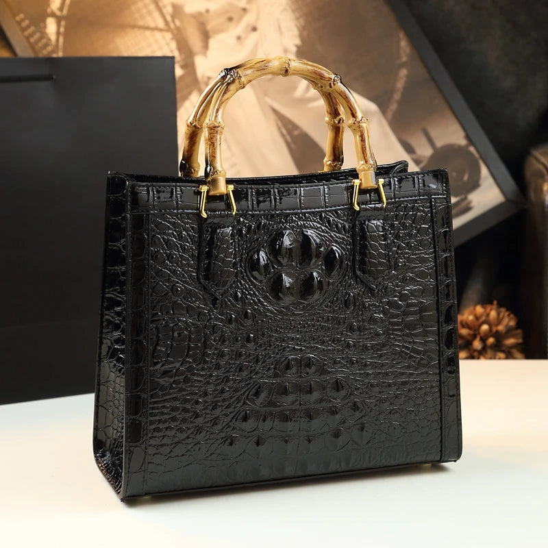 Women Brand Genuine Leather Bamboo Crocodile pattern handbag tide shoulder messenger bags