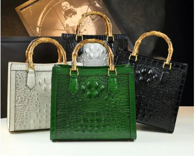 Women Brand Genuine Leather Bamboo Crocodile pattern handbag tide shoulder messenger bags