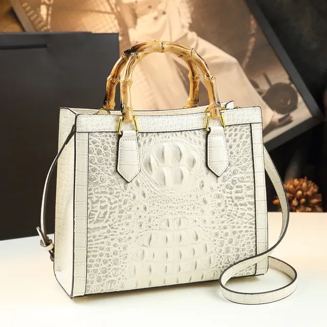 Women Brand Genuine Leather Bamboo Crocodile pattern handbag tide shoulder messenger bags