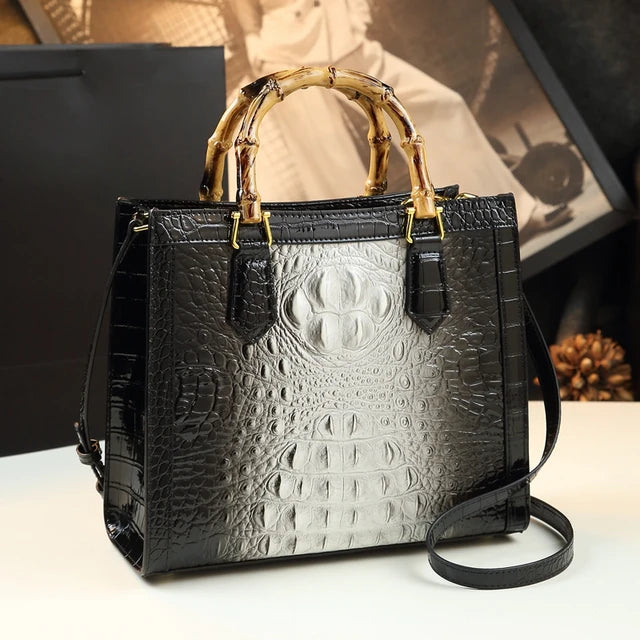 Women Brand Genuine Leather Bamboo Crocodile pattern handbag tide shoulder messenger bags