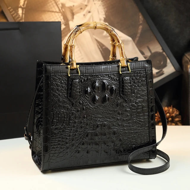 Women Brand Genuine Leather Bamboo Crocodile pattern handbag tide shoulder messenger bags