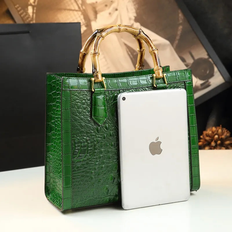 Women Brand Genuine Leather Bamboo Crocodile pattern handbag tide shoulder messenger bags