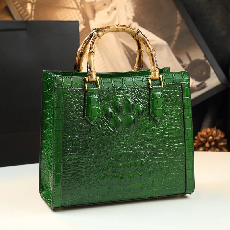 Women Brand Genuine Leather Bamboo Crocodile pattern handbag tide shoulder messenger bags