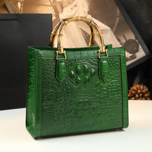 Women Brand Genuine Leather Bamboo Crocodile pattern handbag tide shoulder messenger bags
