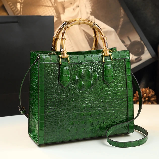 Women Brand Genuine Leather Bamboo Crocodile pattern handbag tide shoulder messenger bags