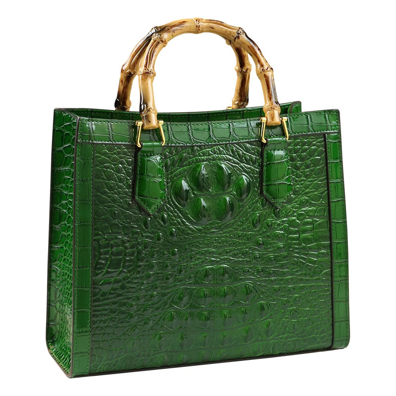 Women Brand Genuine Leather Bamboo Crocodile pattern handbag tide shoulder messenger bags