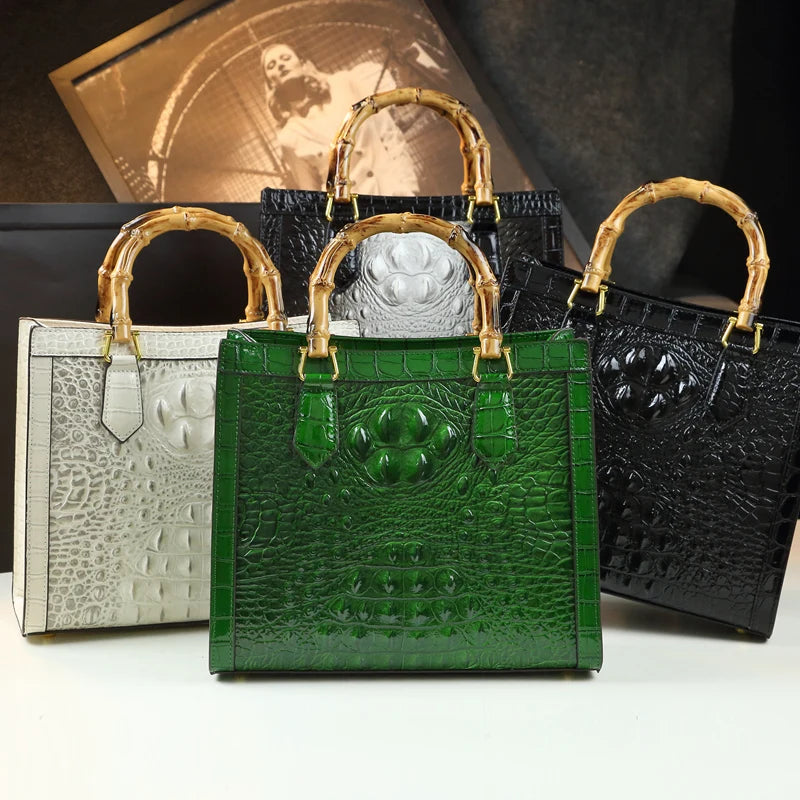 Women Brand Genuine Leather Bamboo Crocodile pattern handbag tide shoulder messenger bags
