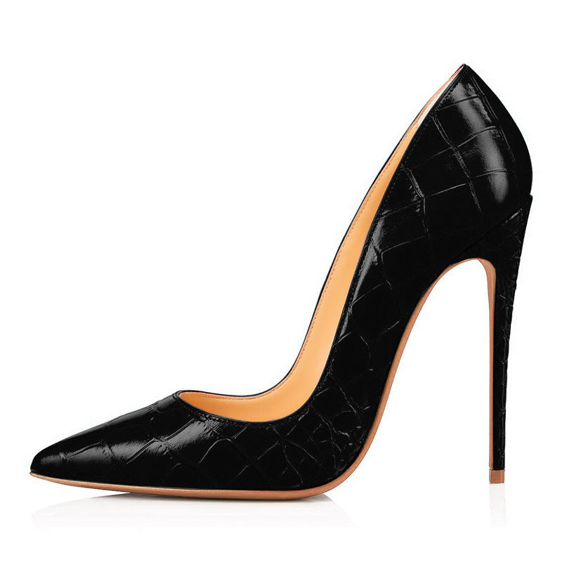 Women Crocodile 12cm high heels, pointed shallow high heels shoes
