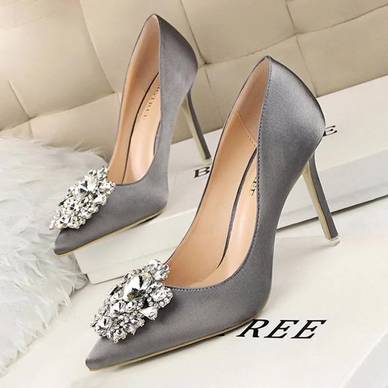 Women BIGTREE Shoes Rhinestone Pumps Stiletto Sexy High Heels Wedding  Luxurious   Shoes
