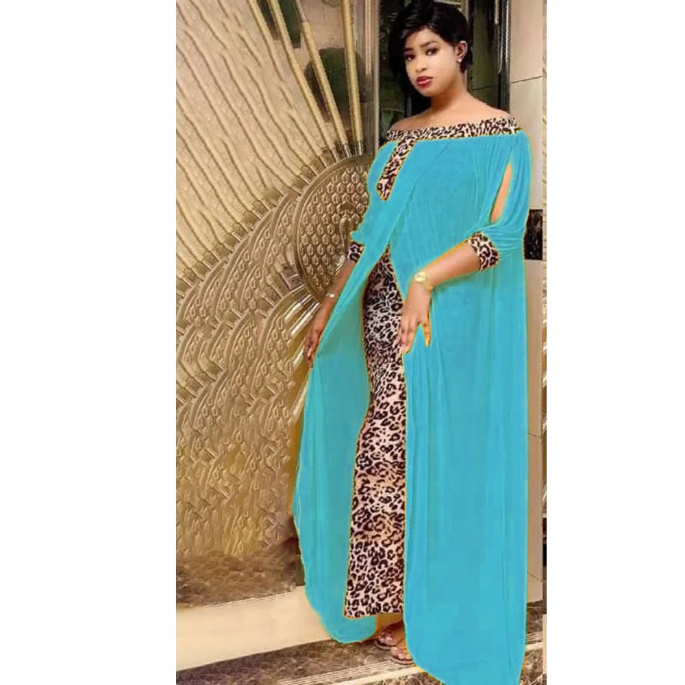 Women Autumn Sexy Leopard Printed Dashiki  Dresses for  Party Half Sleeve Slash Neck  dress