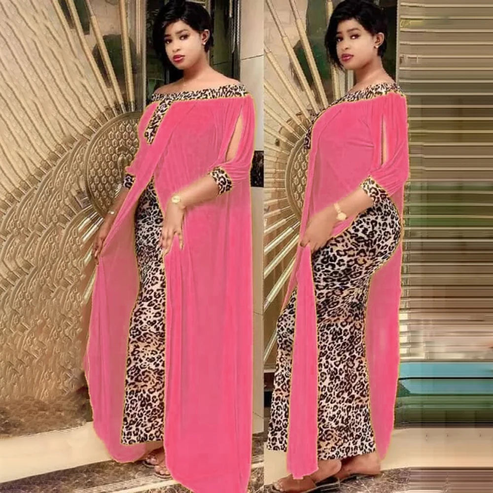 Women Autumn Sexy Leopard Printed Dashiki  Dresses for  Party Half Sleeve Slash Neck  dress