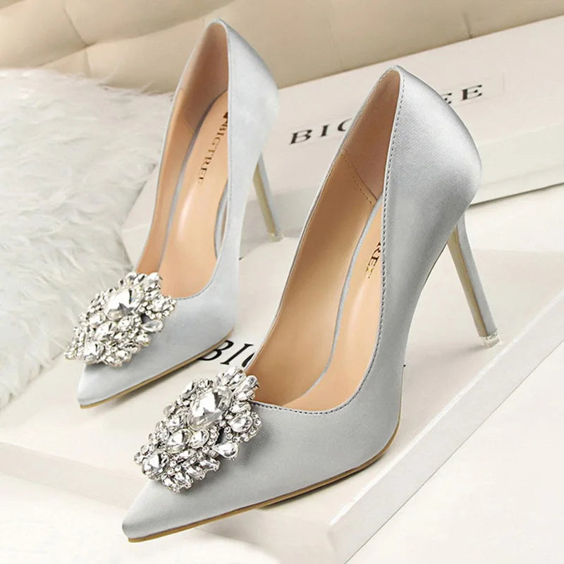 Women BIGTREE Shoes Rhinestone Pumps Stiletto Sexy High Heels Wedding  Luxurious   Shoes
