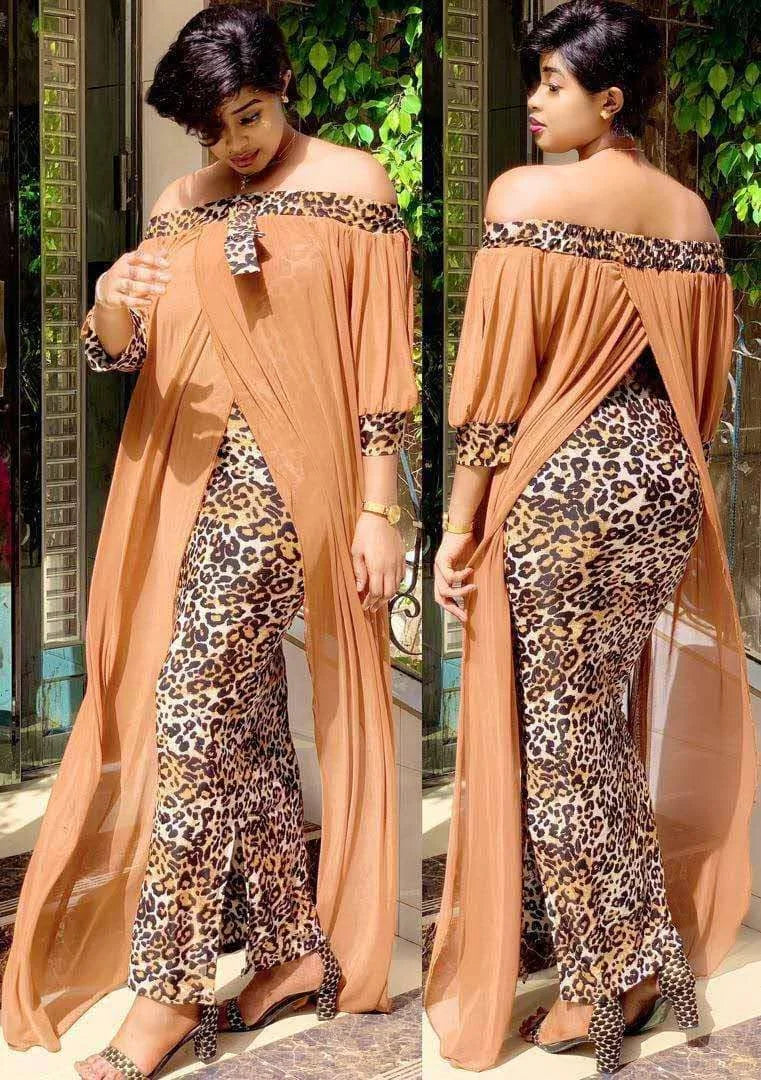 Women Autumn Sexy Leopard Printed Dashiki  Dresses for  Party Half Sleeve Slash Neck  dress