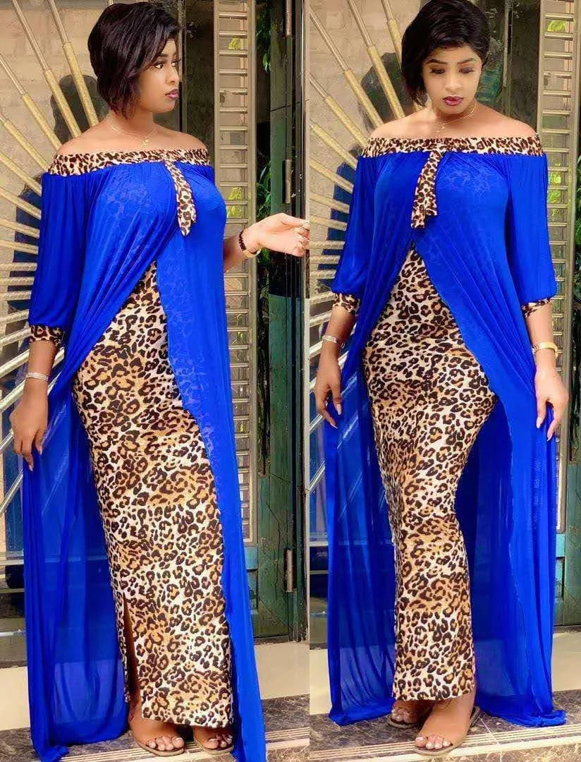 Women Autumn Sexy Leopard Printed Dashiki  Dresses for  Party Half Sleeve Slash Neck  dress