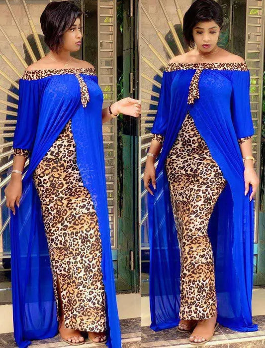Women Autumn Sexy Leopard Printed Dashiki  Dresses for  Party Half Sleeve Slash Neck  dress