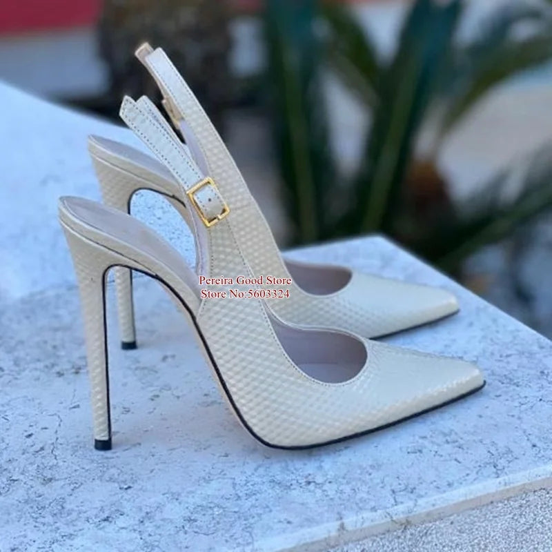 Women Yellow Snakeskin Slingback Pumps Pointy Toe Shallow Stiletto Heels Dress Shoes Cut-out Heels  Shoes 12Cm 10Cm 8Cm