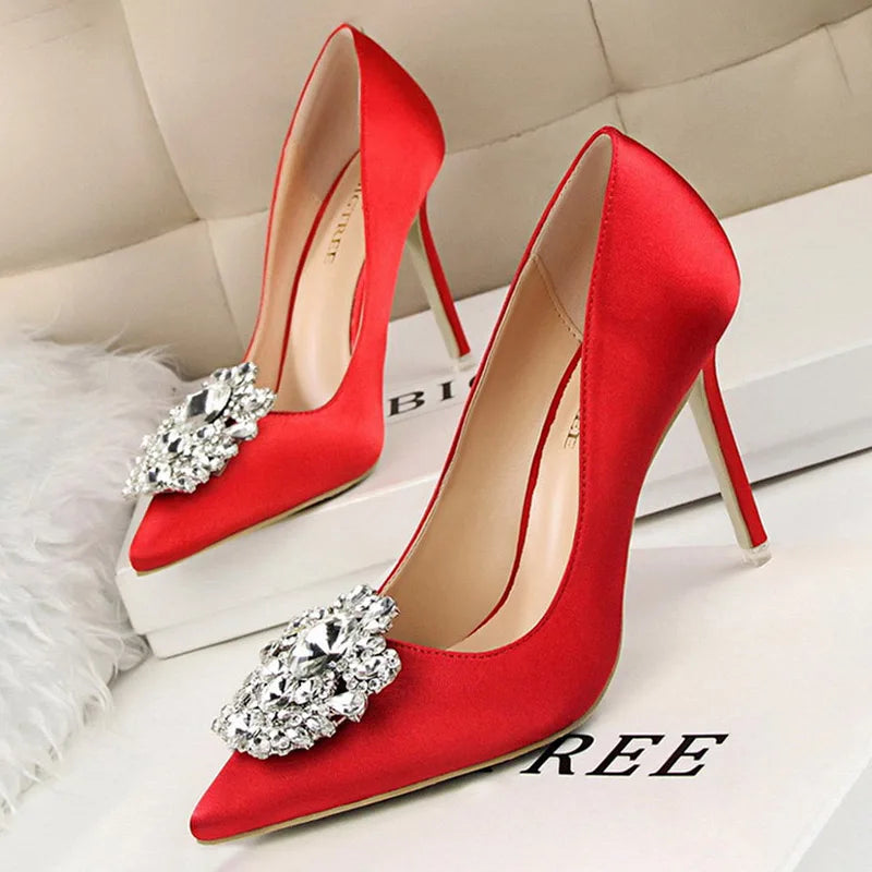 Women BIGTREE Shoes Rhinestone Pumps Stiletto Sexy High Heels Wedding  Luxurious   Shoes