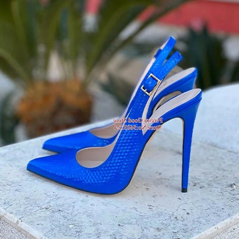 Women Yellow Snakeskin Slingback Pumps Pointy Toe Shallow Stiletto Heels Dress Shoes Cut-out Heels  Shoes 12Cm 10Cm 8Cm