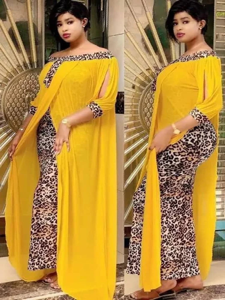 Women Autumn Sexy Leopard Printed Dashiki  Dresses for  Party Half Sleeve Slash Neck  dress