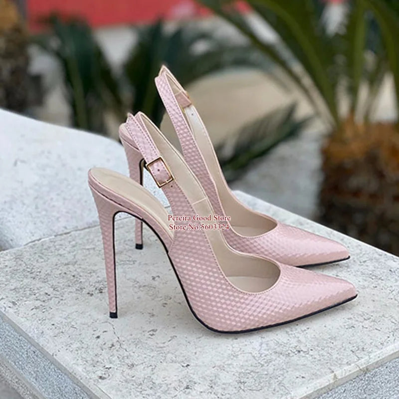 Women Yellow Snakeskin Slingback Pumps Pointy Toe Shallow Stiletto Heels Dress Shoes Cut-out Heels  Shoes 12Cm 10Cm 8Cm