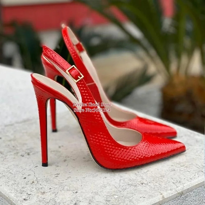 Women Yellow Snakeskin Slingback Pumps Pointy Toe Shallow Stiletto Heels Dress Shoes Cut-out Heels  Shoes 12Cm 10Cm 8Cm