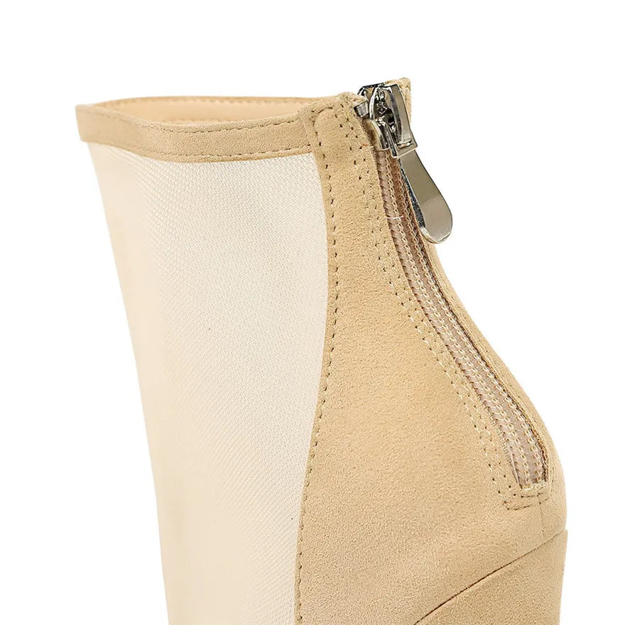 Women elegant Black Perspective Sexy Pointy Toe Autumn Breathable Back Zipper high heel Ankle Boot