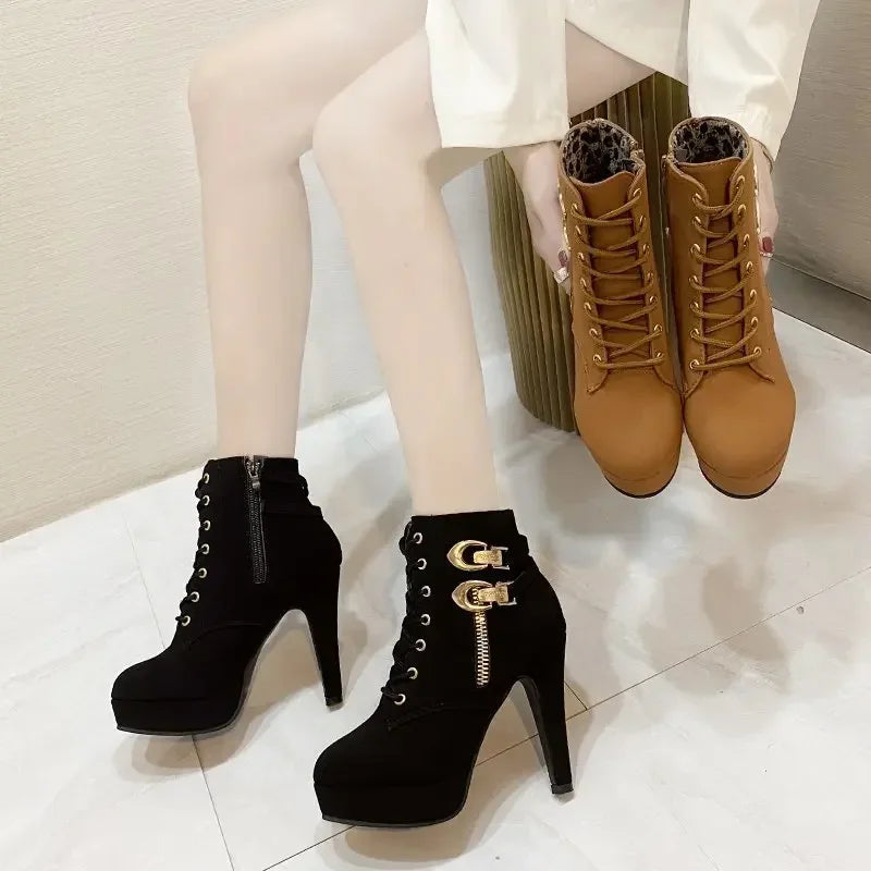 Women elegant fashionable autumn/winter high, stiletto heels ankle, side zipper boots