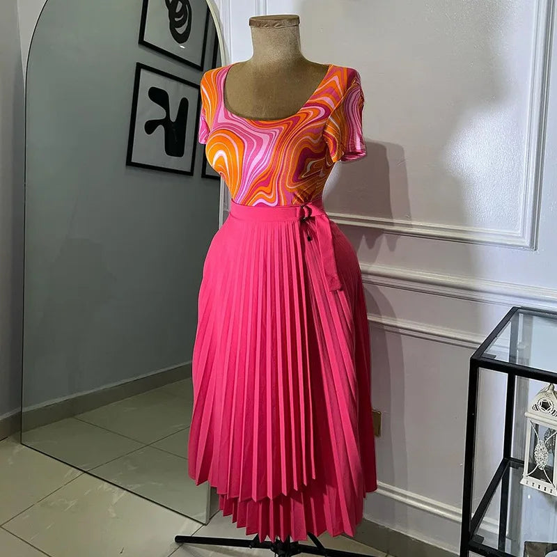 Women Skirts Pleated Irregular Solid High Waist A Line Mid Calf Skirts Elegant Lady Regular Casual Folds Summer