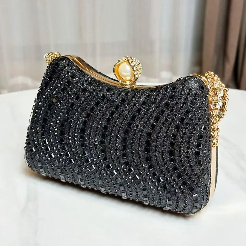 Women Fine Rhinestone Diamond Inlay Dinner Evening Retro Luxury Gold Silver Blue Small Clutch  Wedding Party Shoulder Bag