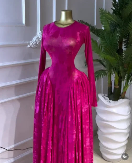 Women O-neck Long Sleeve Pleated Inner A-line  Evening Sexy Party Birthday Vacation Long Maxi Dresses Vestidos