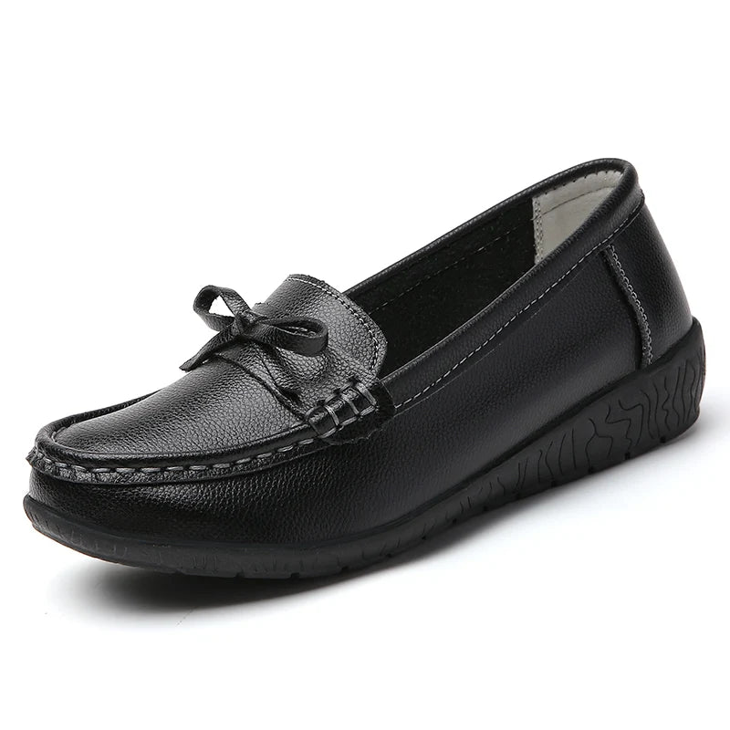 Women Genuine Leather Wedge Fashion Flats Black Designer Shoes Breathable Moccasins Casual Shoes