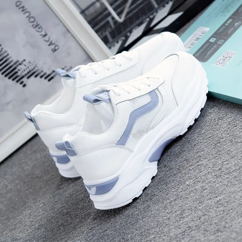 Women White Sneakers with Blue Accents