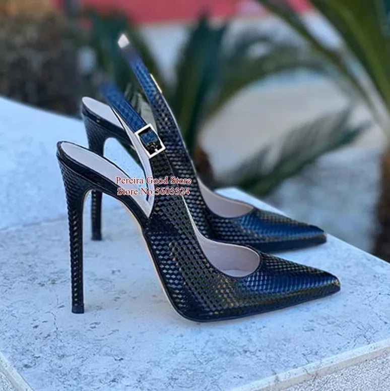 Women Yellow Snakeskin Slingback Pumps Pointy Toe Shallow Stiletto Heels Dress Shoes Cut-out Heels  Shoes 12Cm 10Cm 8Cm