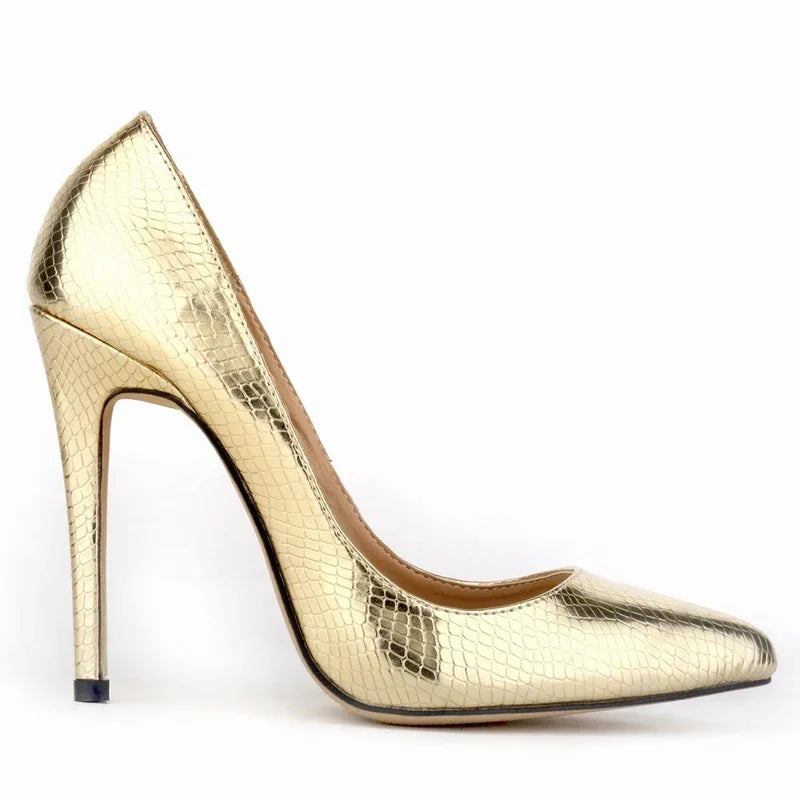 Women High Heels Classic Style Pointed Toe Slip On 12cm Elegant  Crocodile Plain Stilettos Sexy Pumps  Wedding Shoes