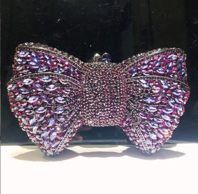Women Newest Rhinestone Green/Black Clutch Purse Bow Luxury Diamond Red Evening Clutches  Wedding Bridal Bag Stones Handbags