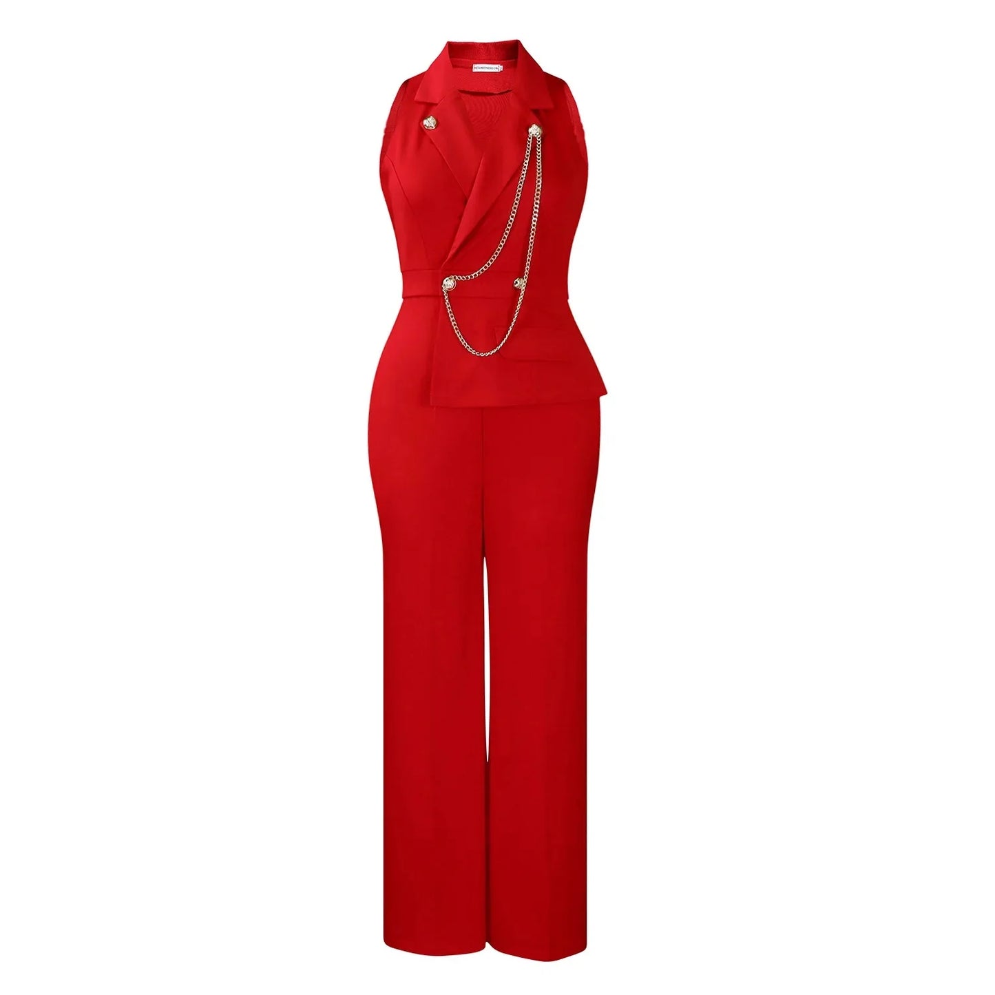Women fashionable sexy chain collar wide leg jumpsuit casual style