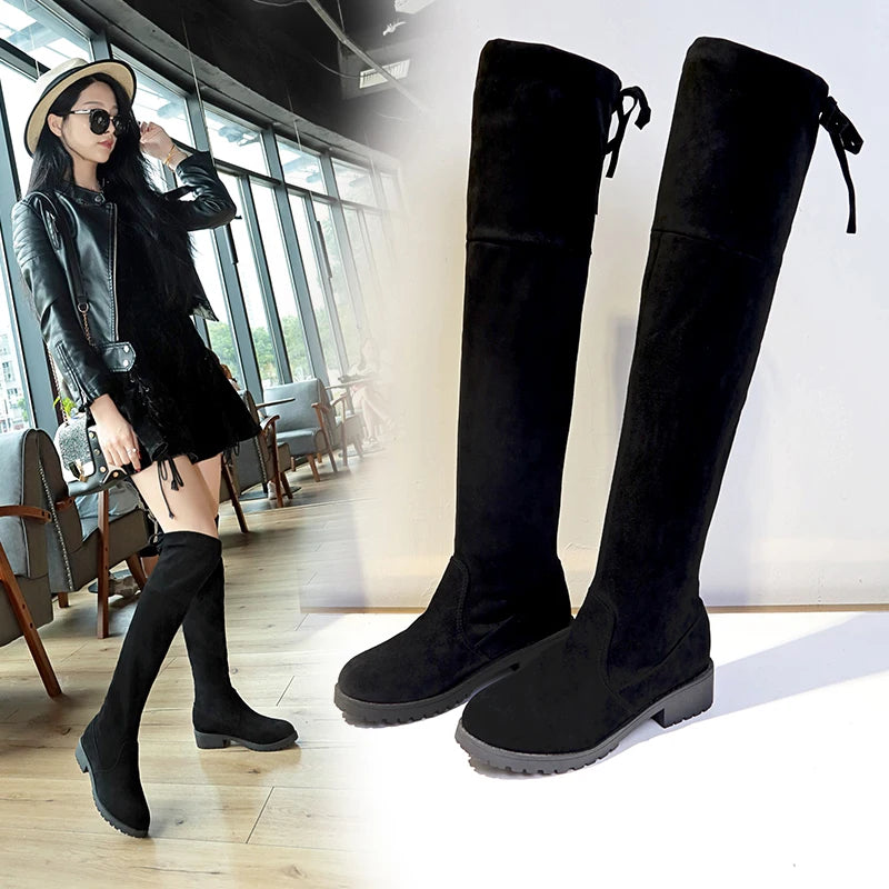 Women Over The Knee Boots Sexy High Heels Lace Up Long Boots Fall/winter Warm Thigh High Boots Party