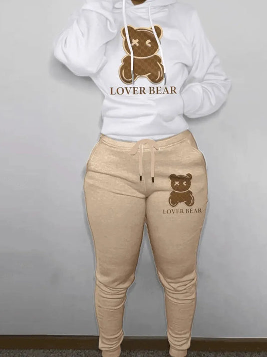 women Autumn and winter fashionable plus size carton bear print sweater pant set