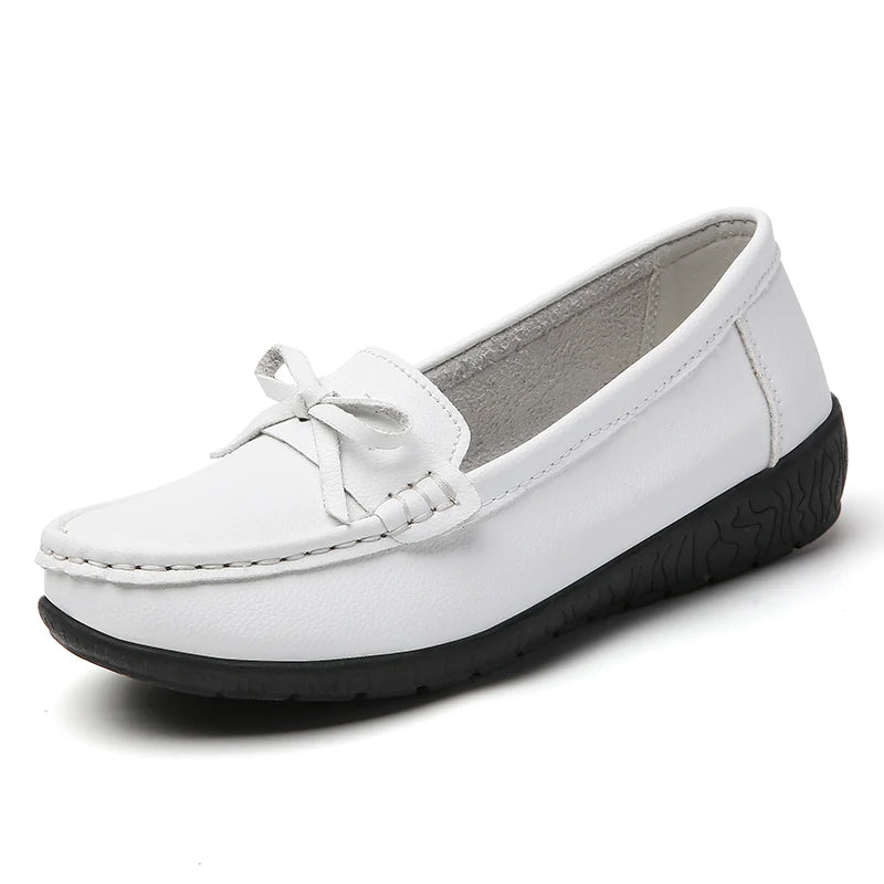 Women Genuine Leather Wedge Fashion Flats Black Designer Shoes Breathable Moccasins Casual Shoes