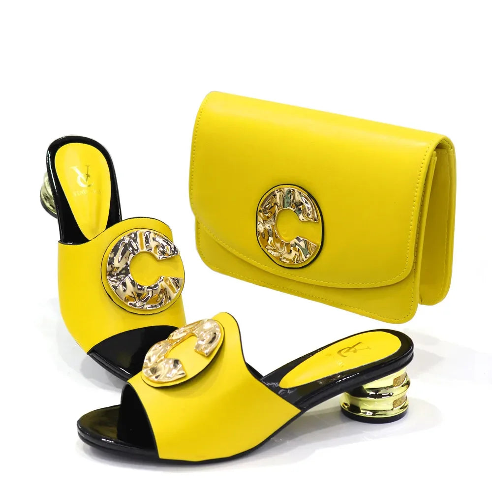 Women Latest  Design Fashion low heel comfortable shoes and bag