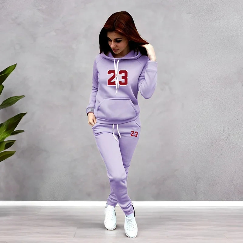Woman Autumn Winter Fashion Casual Printing  Two piece Set Women Tracksuit Outfits Hooded Suit Quality Ladies Daily Jogging Sport