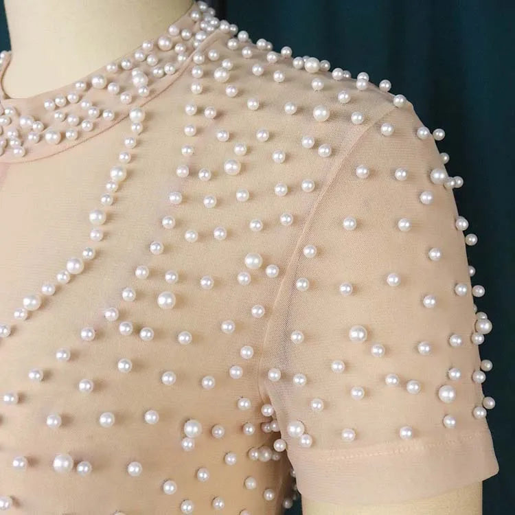 Women Elegant Jumpsuits & Rompers for  O Neck Short Sleeve Beaded High Waisted Luxury Female Birthday Dinner Party Overalls Outfit